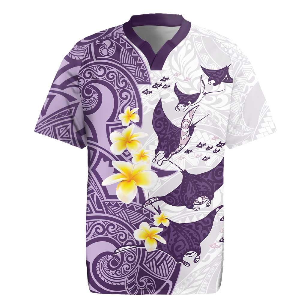 Maori Manta Ray Plumeria Deep Purple Rugby Jersey LT01 Purple - Polynesian Pride