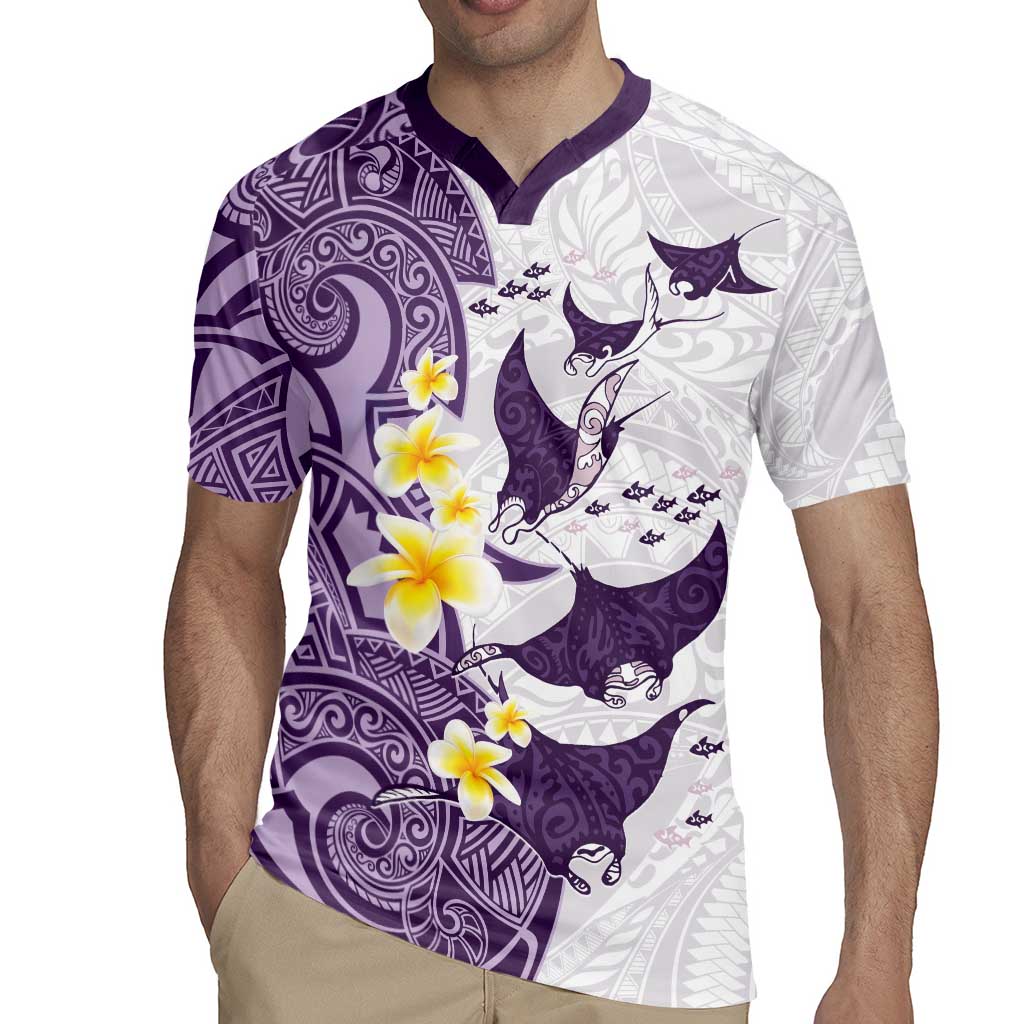 Maori Manta Ray Plumeria Deep Purple Rugby Jersey LT01 - Polynesian Pride