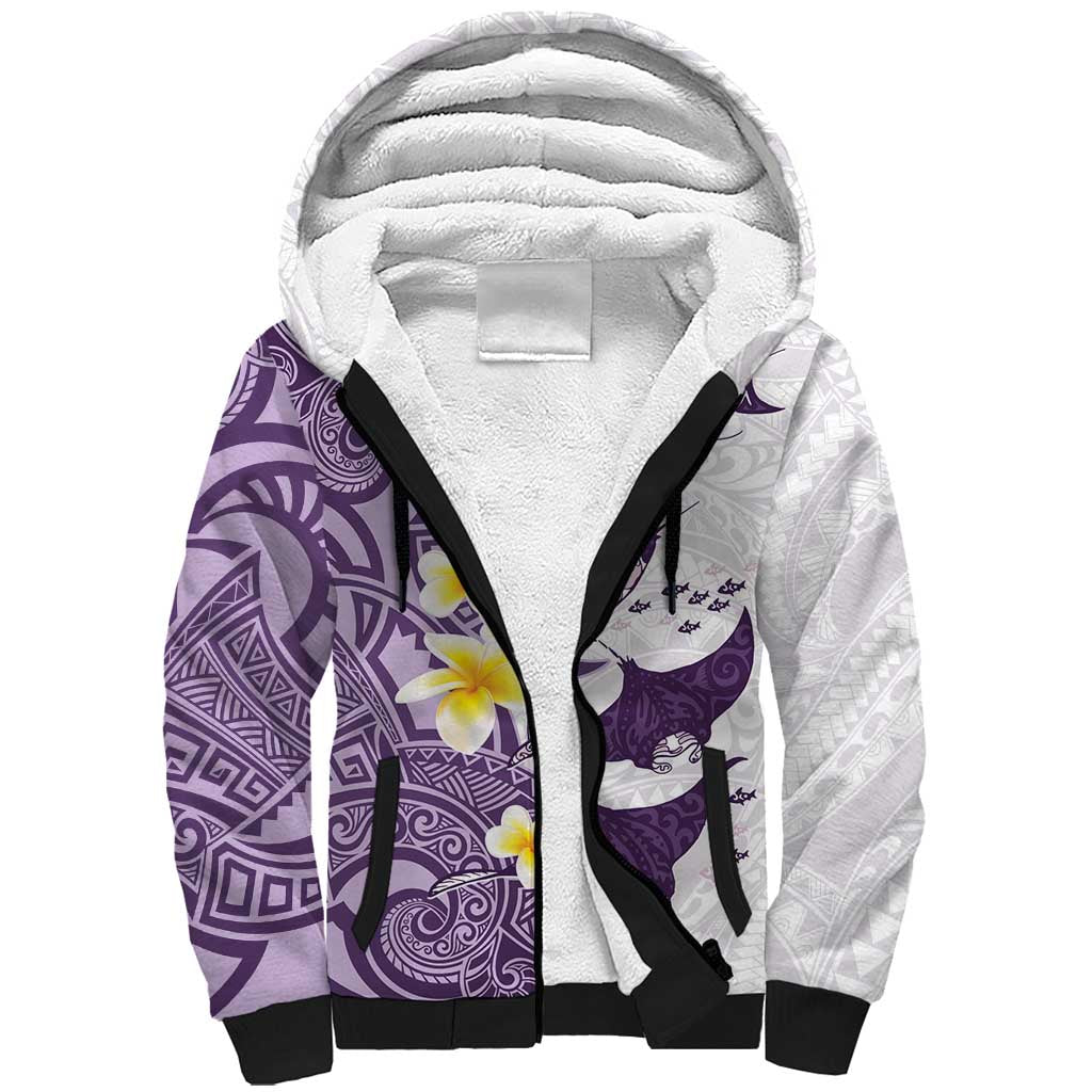 Maori Manta Ray Plumeria Deep Purple Sherpa Hoodie LT01 Unisex Purple - Polynesian Pride