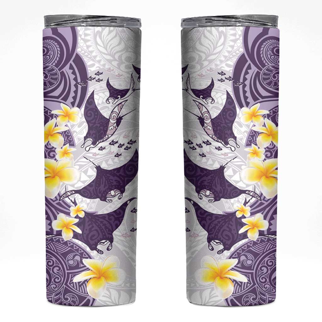 Maori Manta Ray Plumeria Deep Purple Skinny Tumbler