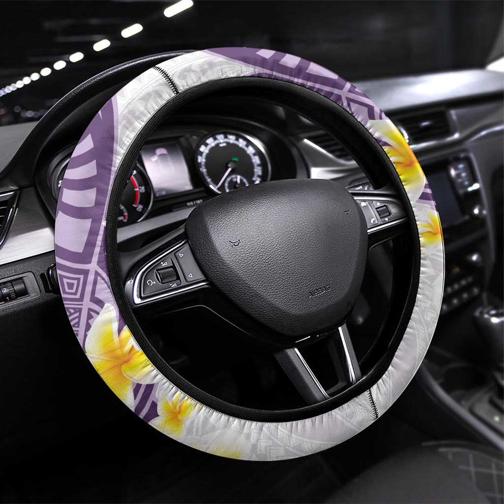 Maori Manta Ray Plumeria Deep Purple Steering Wheel Cover LT01 Universal Fit Purple - Polynesian Pride