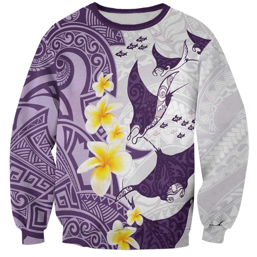 Maori Manta Ray Plumeria Deep Purple Sweatshirt LT01 Unisex Purple - Polynesian Pride
