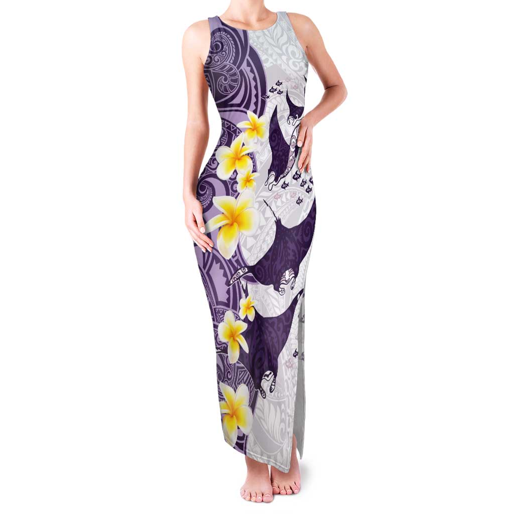 Maori Manta Ray Plumeria Deep Purple Tank Maxi Dress LT01 Women Purple - Polynesian Pride
