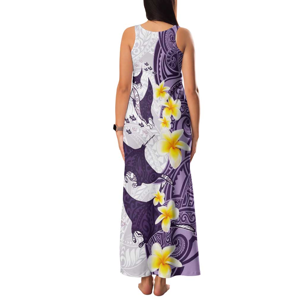 Maori Manta Ray Plumeria Deep Purple Tank Maxi Dress LT01 - Polynesian Pride