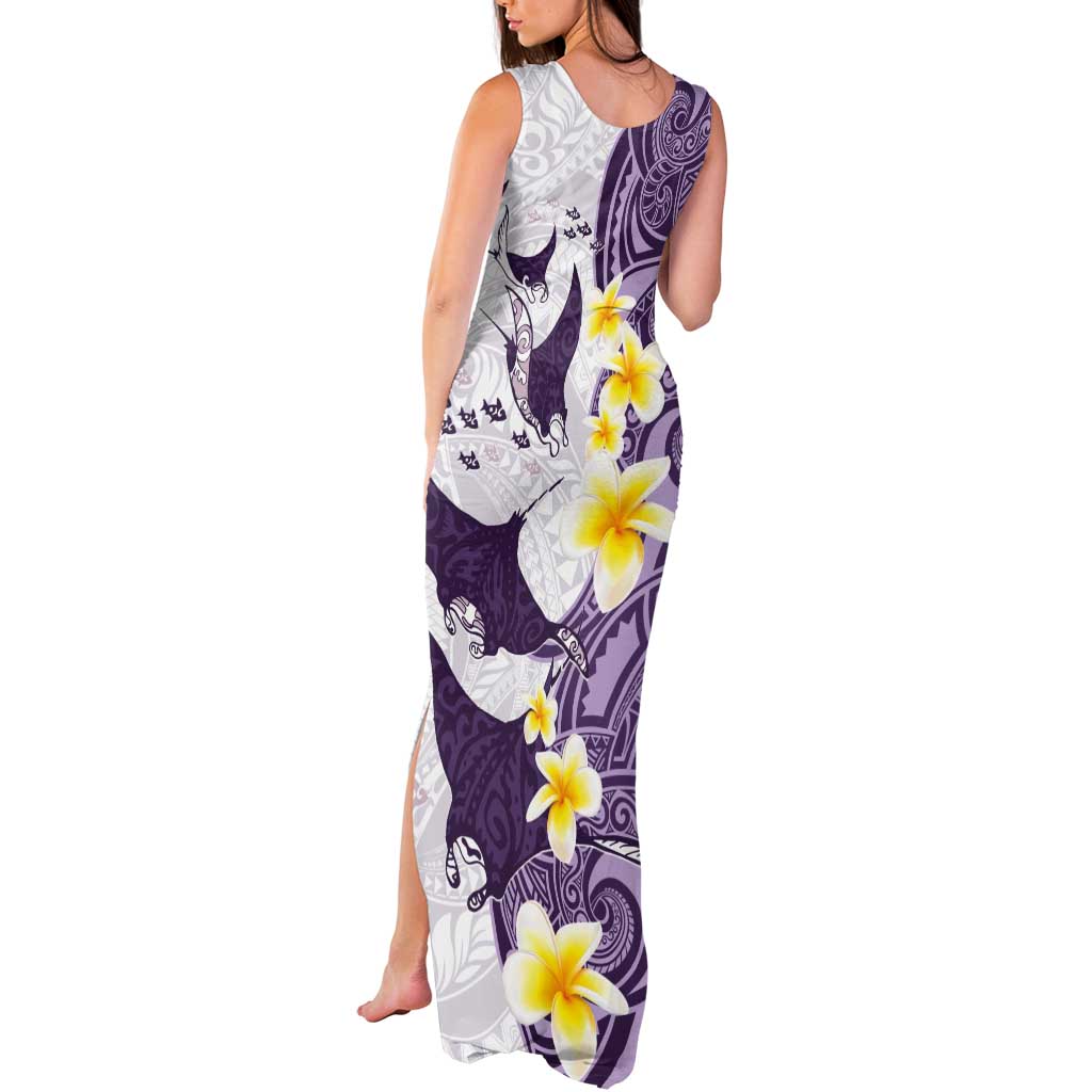 Maori Manta Ray Plumeria Deep Purple Tank Maxi Dress LT01 - Polynesian Pride