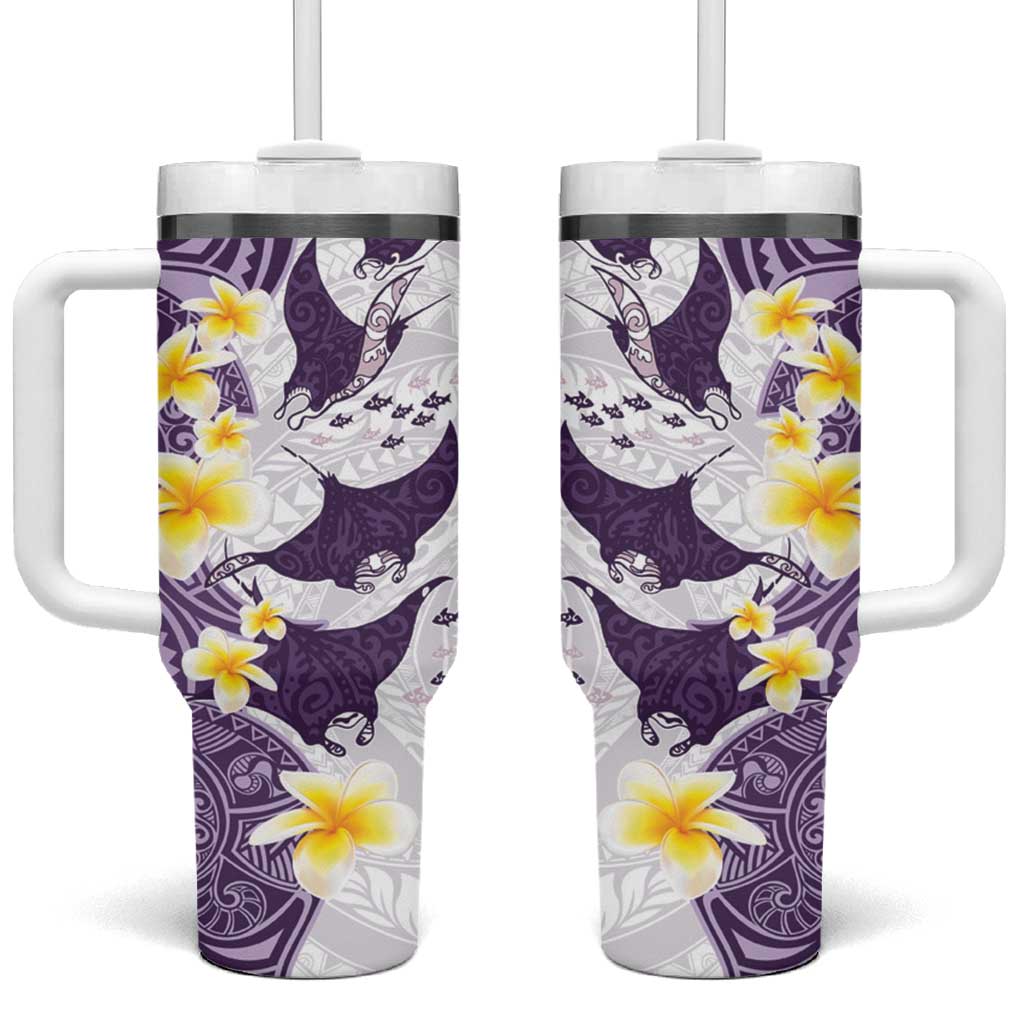 Maori Manta Ray Plumeria Deep Purple Tumbler With Handle