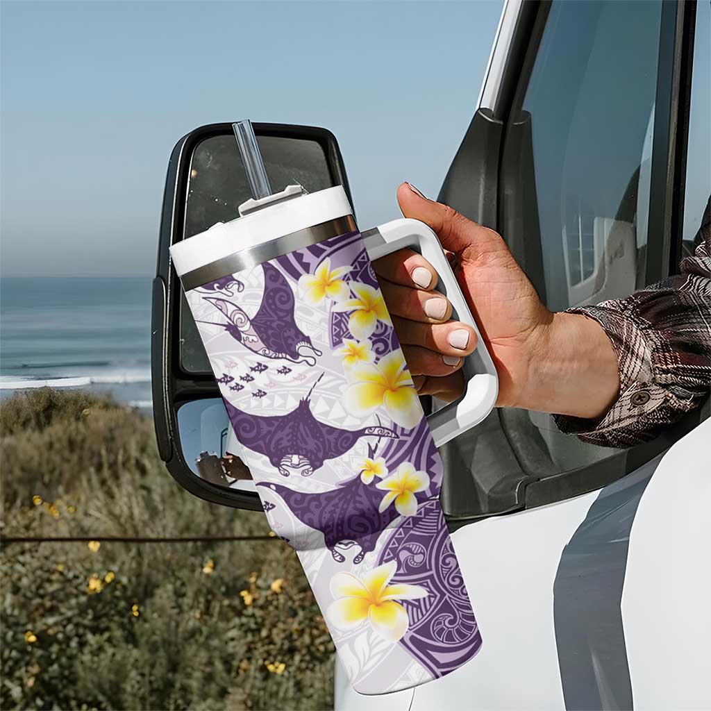 Maori Manta Ray Plumeria Deep Purple Tumbler With Handle LT01 - Polynesian Pride