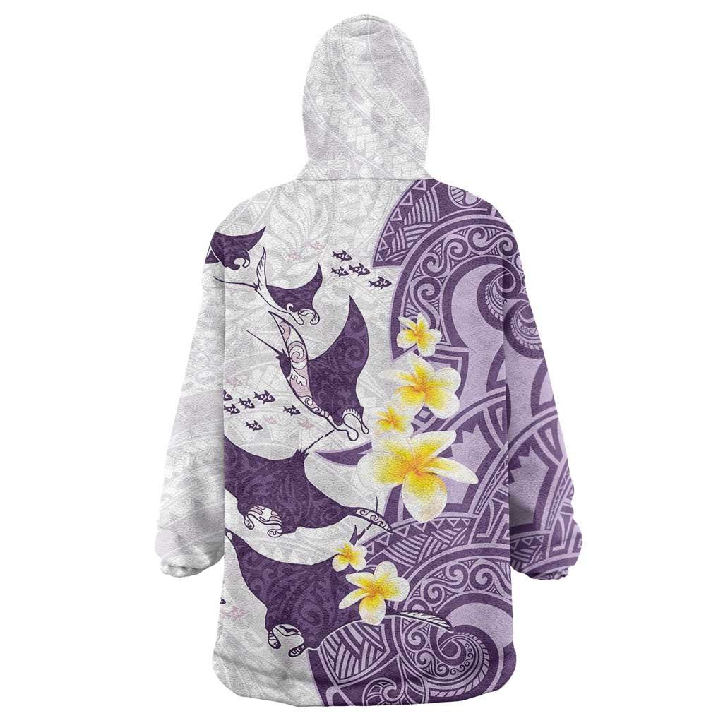 Maori Manta Ray Plumeria Deep Purple Wearable Blanket Hoodie LT01 - Polynesian Pride