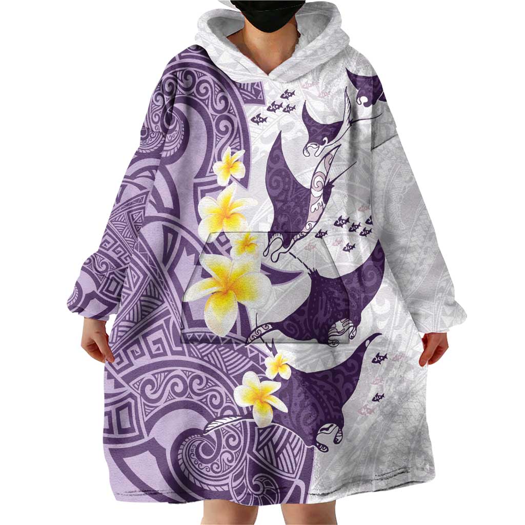 Maori Manta Ray Plumeria Deep Purple Wearable Blanket Hoodie LT01 - Polynesian Pride