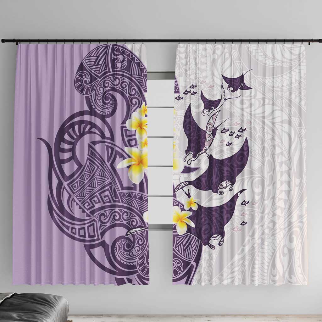 Maori Manta Ray Plumeria Deep Purple Window Curtain LT01 With Hooks Purple - Polynesian Pride
