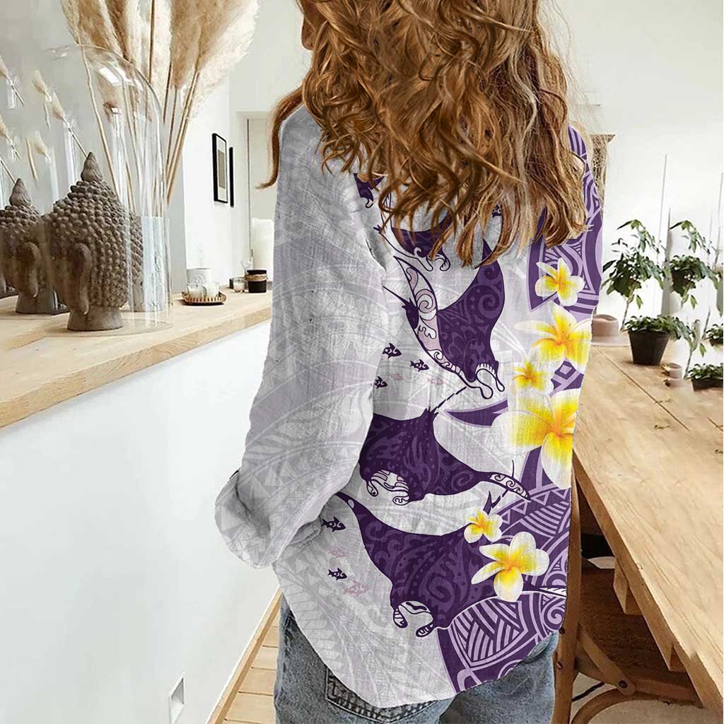 Maori Manta Ray Plumeria Deep Purple Women Casual Shirt