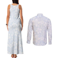 Plumeria Floral White Sunday Couples Matching Tank Maxi Dress and Long Sleeve Button Shirt LT01 - Polynesian Pride