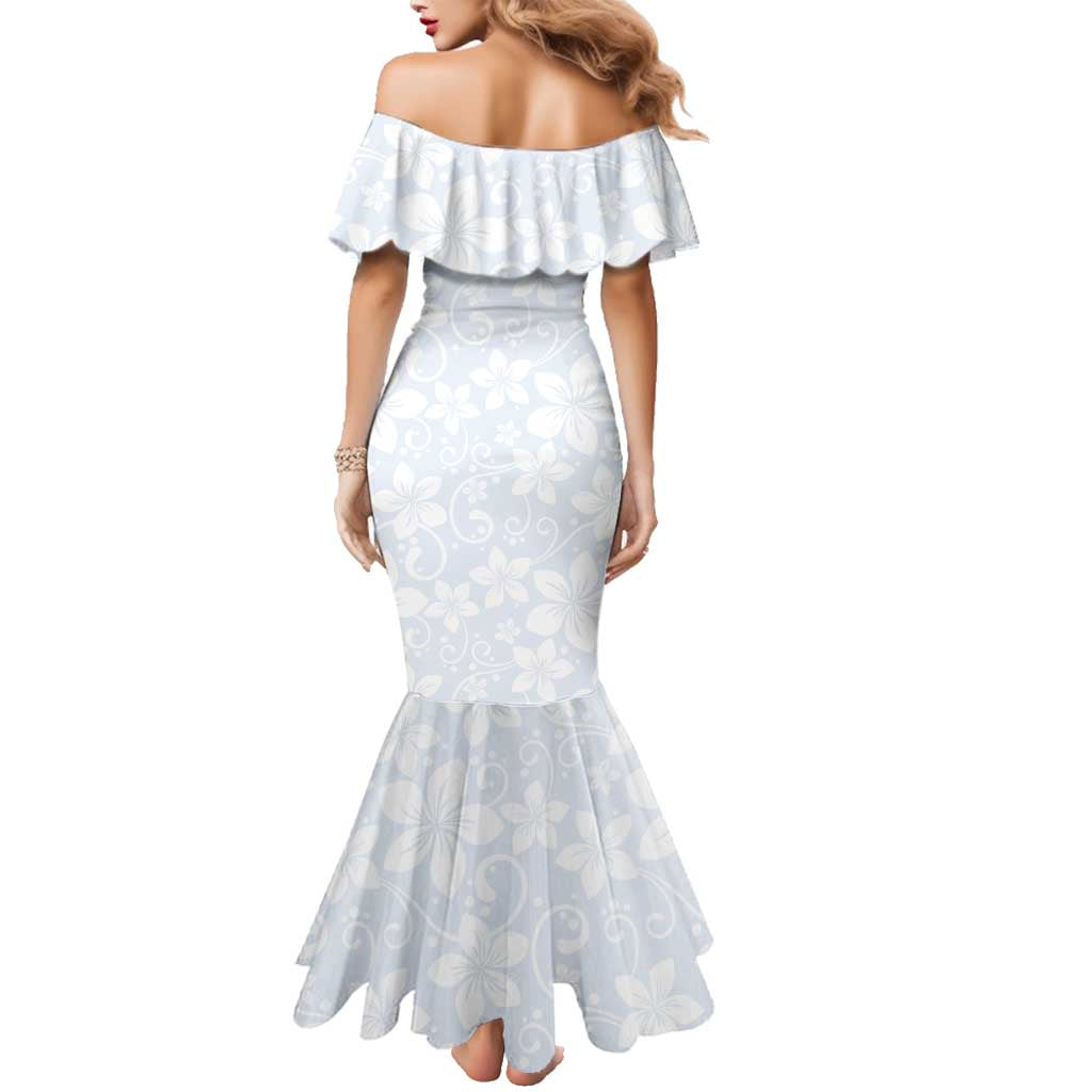 Plumeria Floral White Sunday Family Matching Mermaid Dress and Hawaiian Shirt