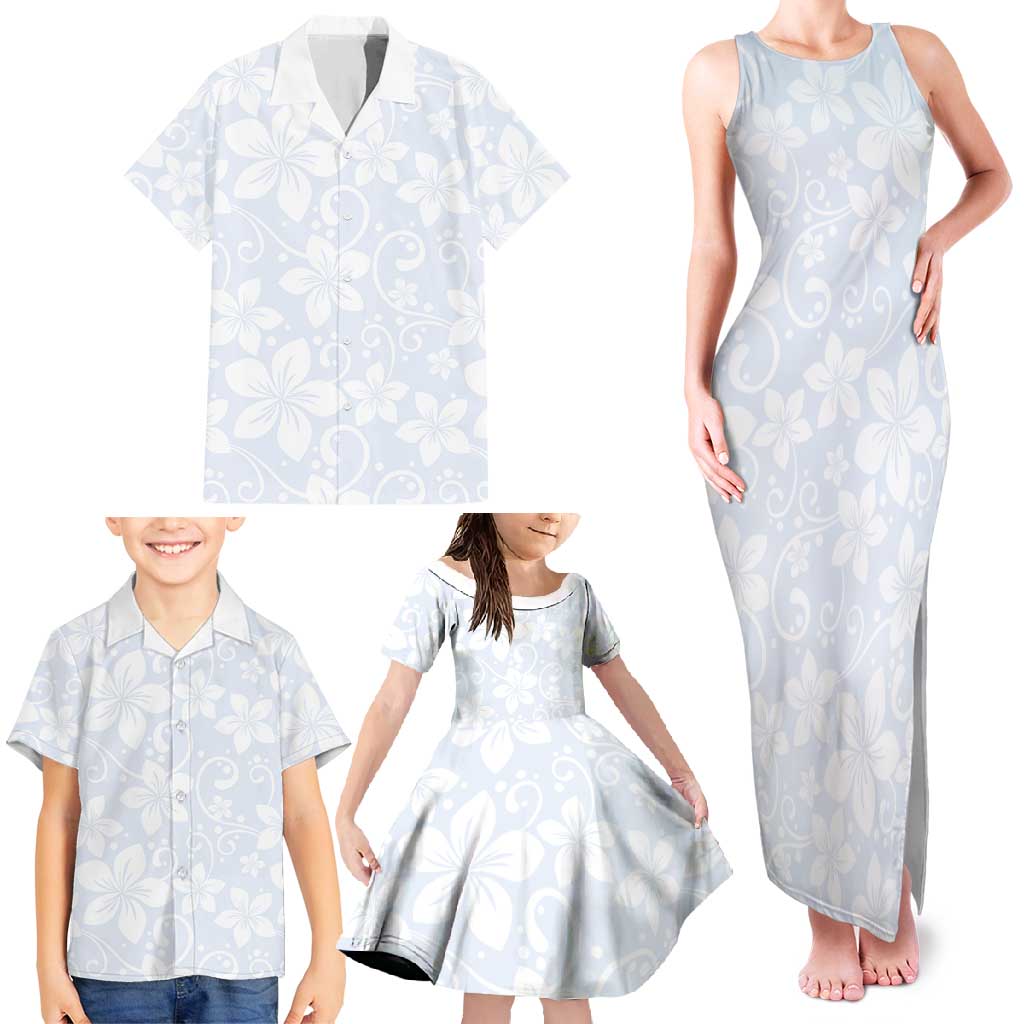 Plumeria Floral White Sunday Family Matching Tank Maxi Dress and Hawaiian Shirt LT01 - Polynesian Pride