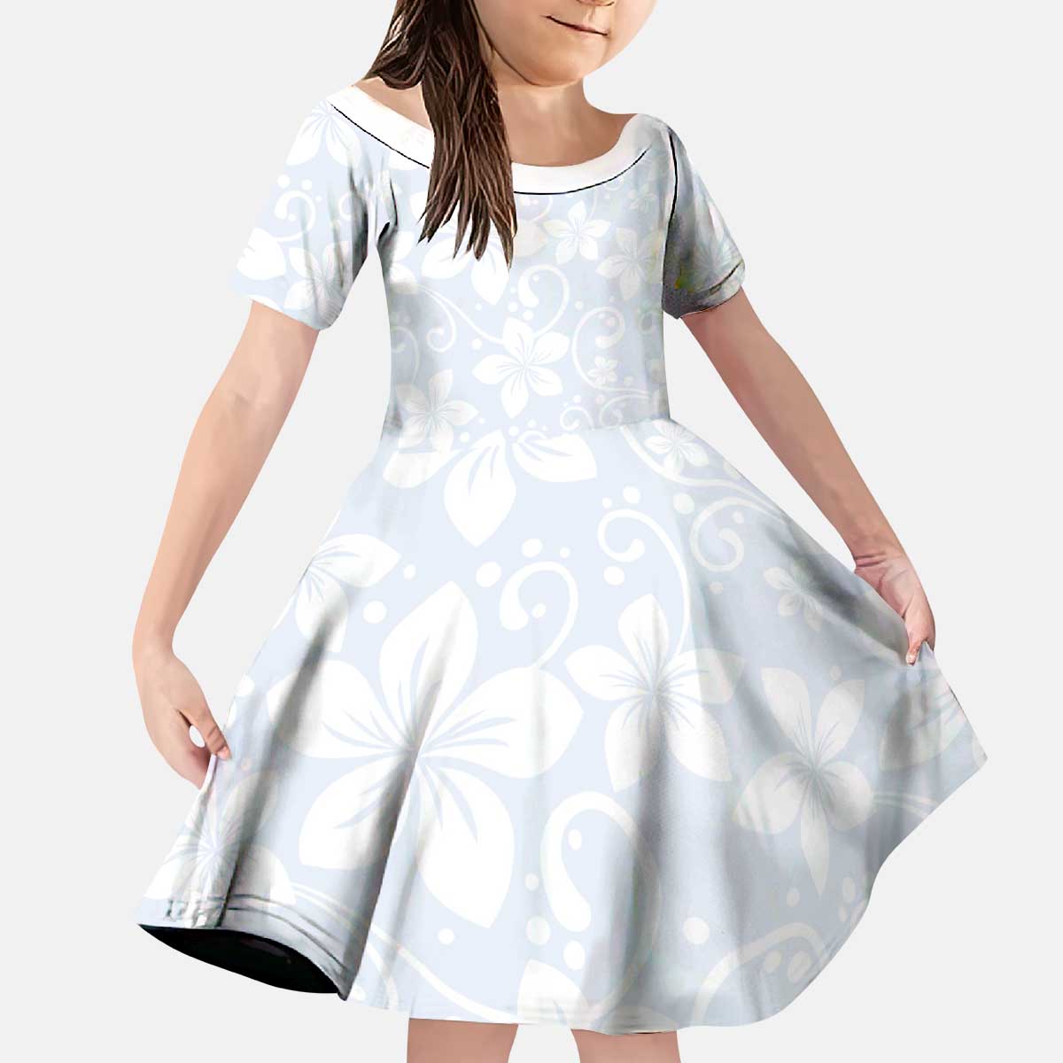 Plumeria Floral White Sunday Kid Short Sleeve Dress