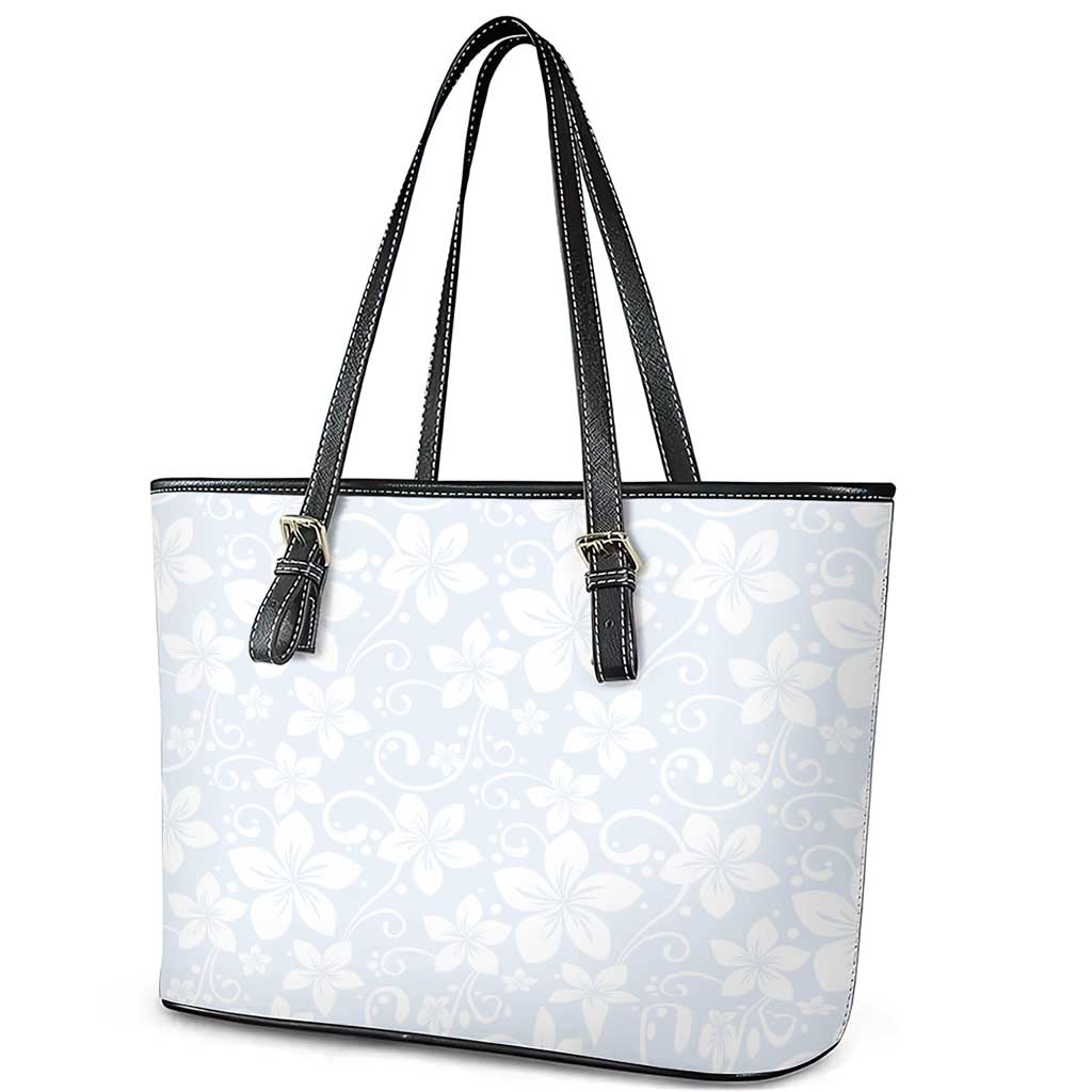 Plumeria Floral White Sunday Leather Tote Bag LT01 - Polynesian Pride