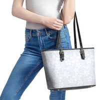Plumeria Floral White Sunday Leather Tote Bag LT01 - Polynesian Pride