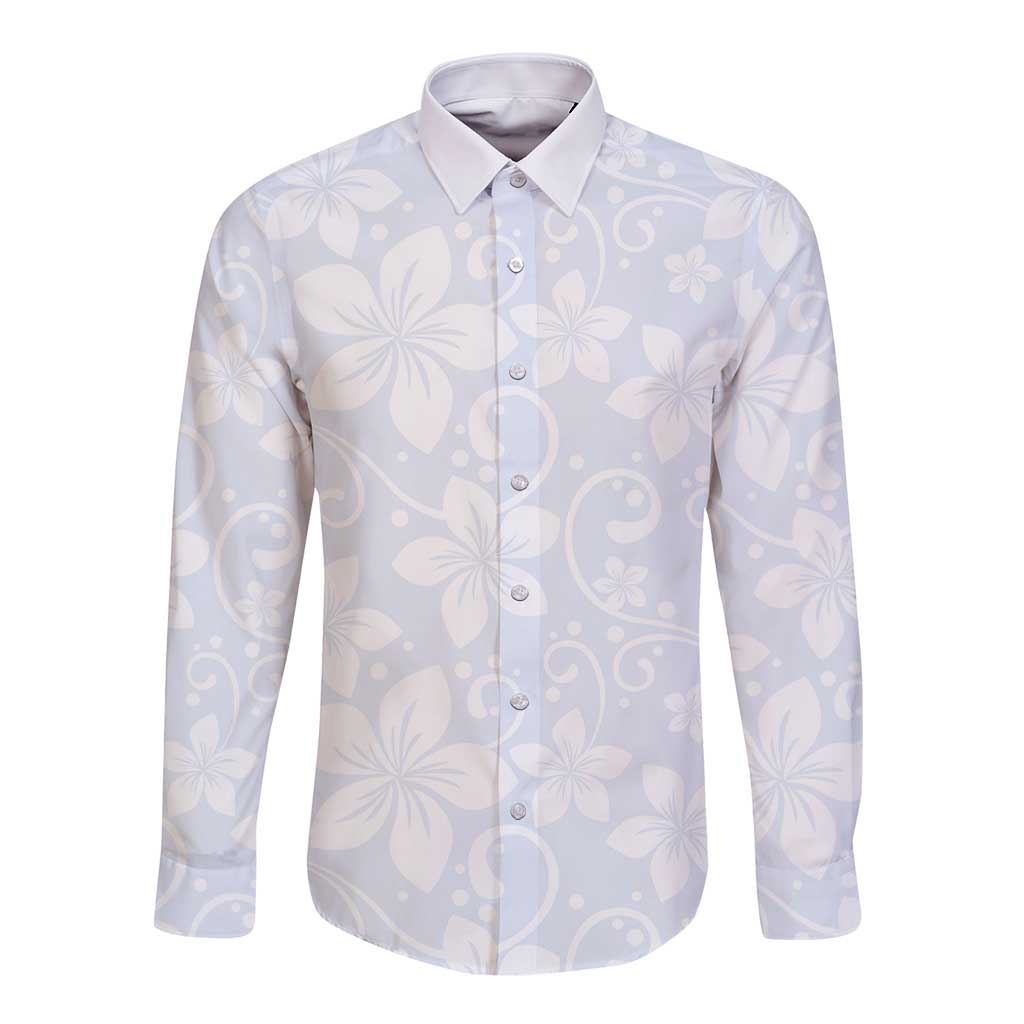 Plumeria Floral White Sunday Long Sleeve Button Shirt