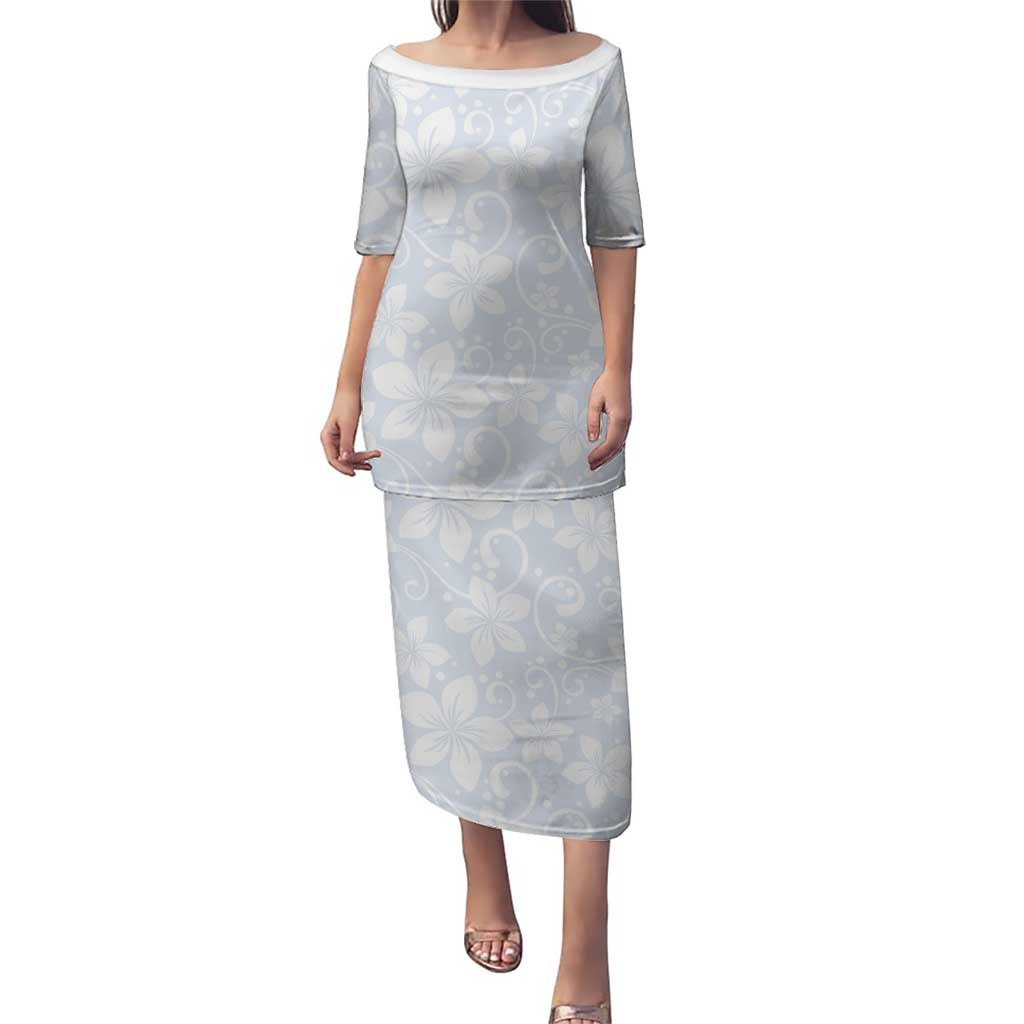 Plumeria Floral White Sunday Puletasi LT01 Long Dress White - Polynesian Pride