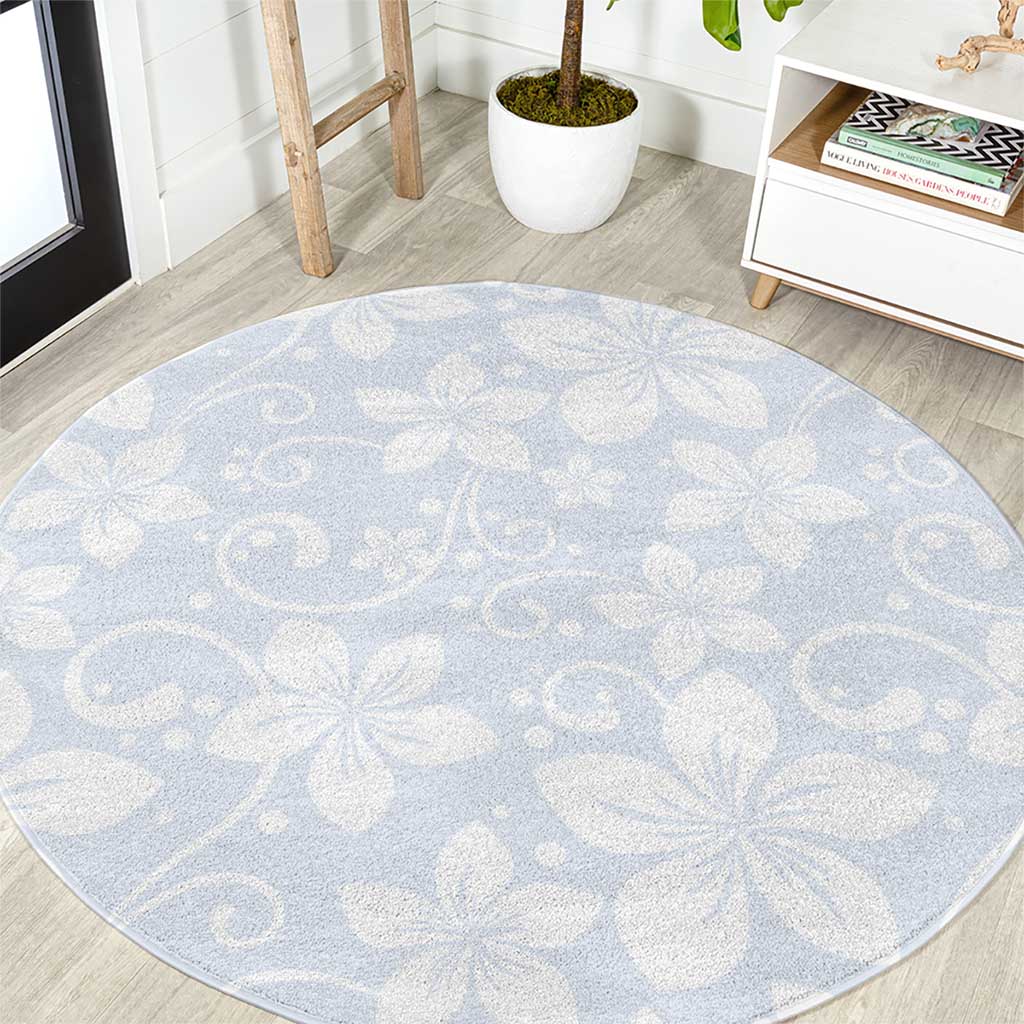 Plumeria Floral White Sunday Round Carpet