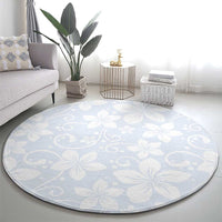 Plumeria Floral White Sunday Round Carpet
