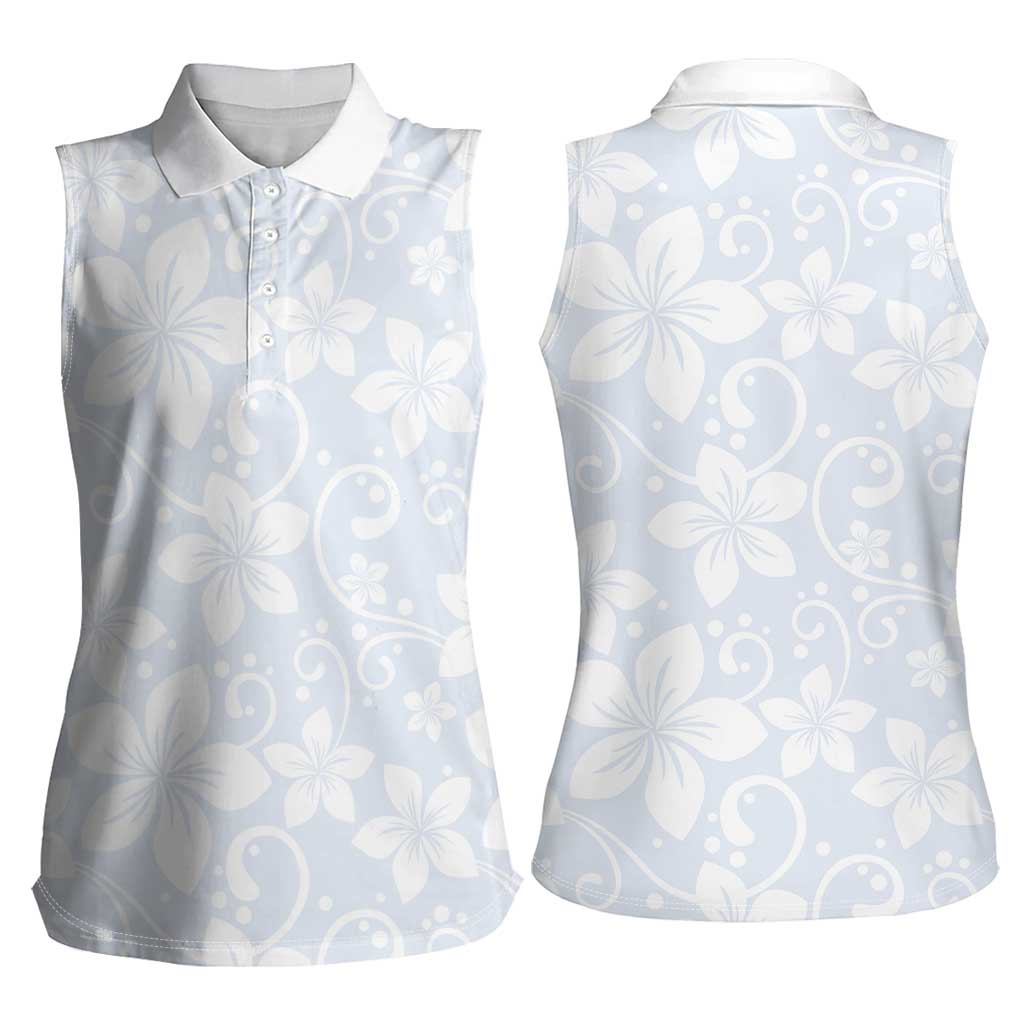 Plumeria Floral White Sunday Women Sleeveless Polo Shirt