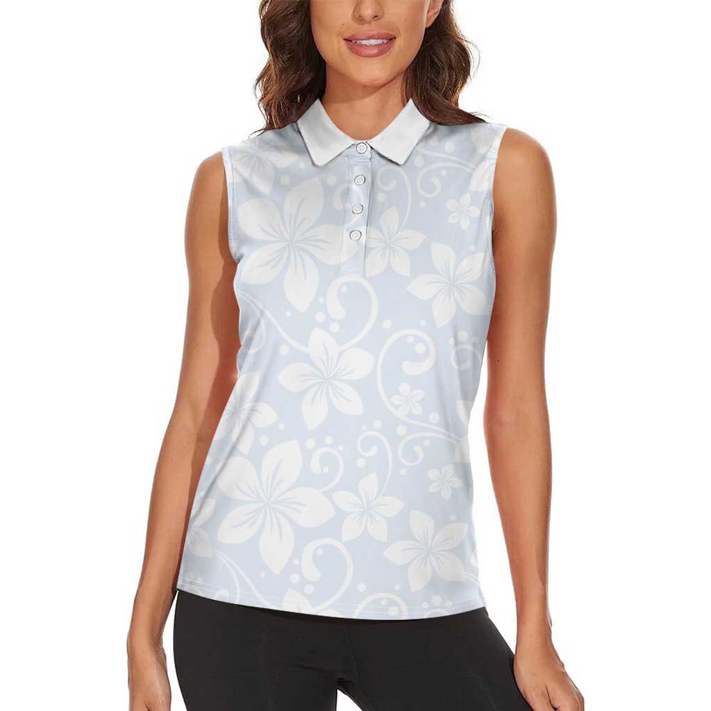 Plumeria Floral White Sunday Women Sleeveless Polo Shirt