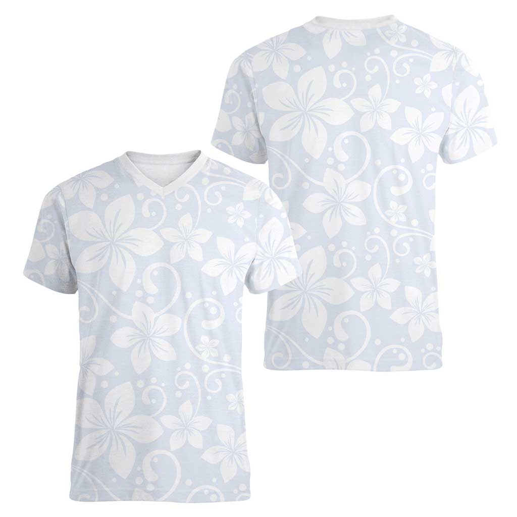Plumeria Floral White Sunday Women V-Neck T-Shirt LT01 - Polynesian Pride