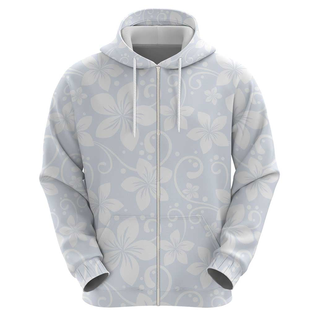 Plumeria Floral White Sunday Zip Hoodie