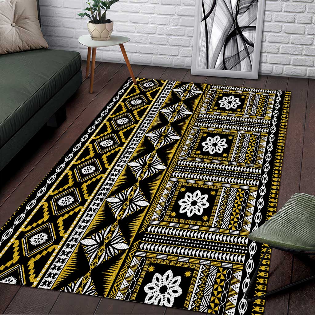 Fiji Masi Tapa Pattern Yellow Area Rug - Polynesian Pride