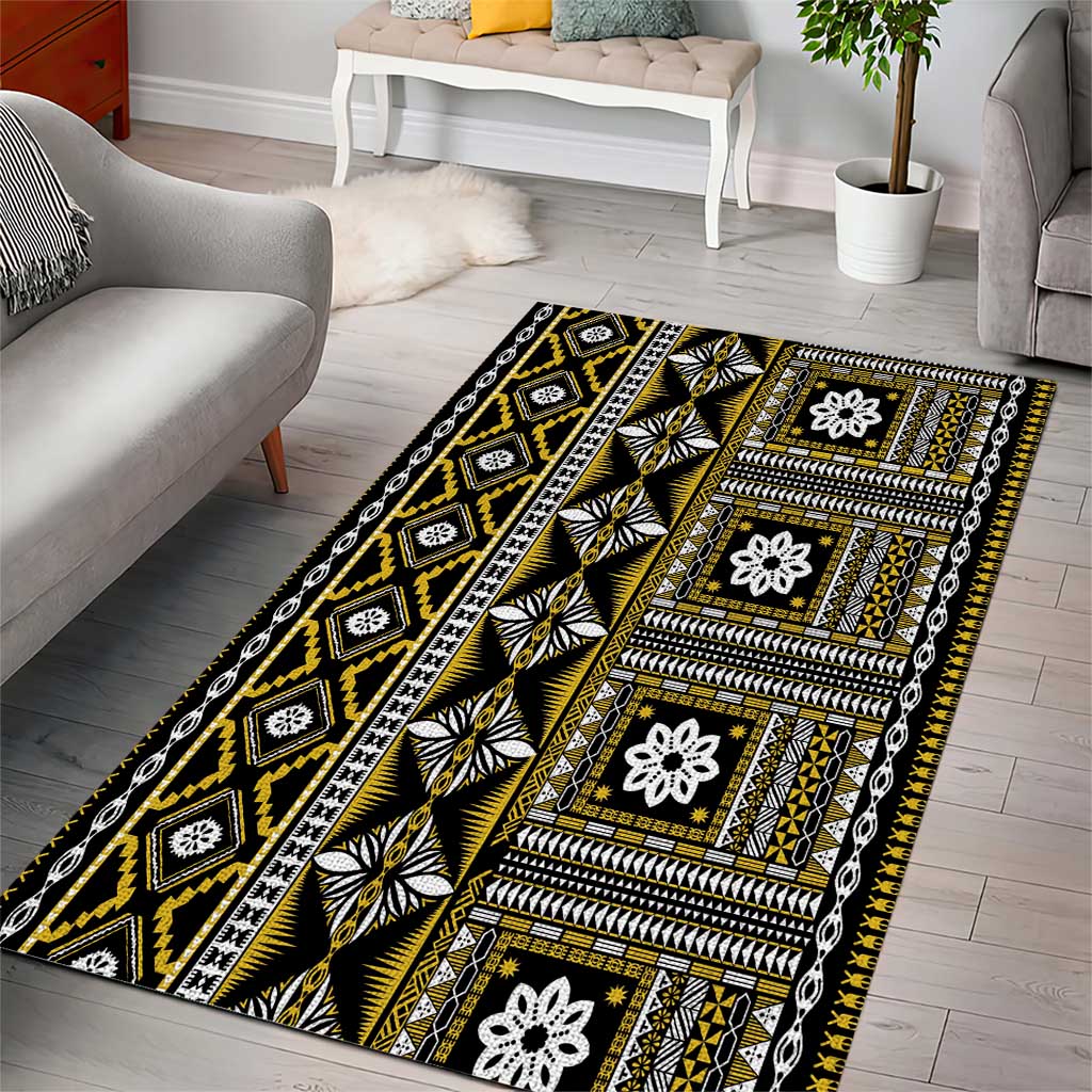 Fiji Masi Tapa Pattern Yellow Area Rug - Polynesian Pride