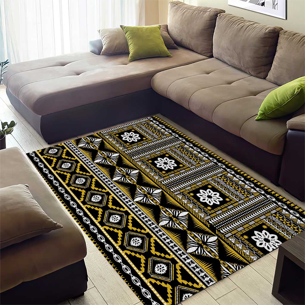 Fiji Masi Tapa Pattern Yellow Area Rug - Polynesian Pride