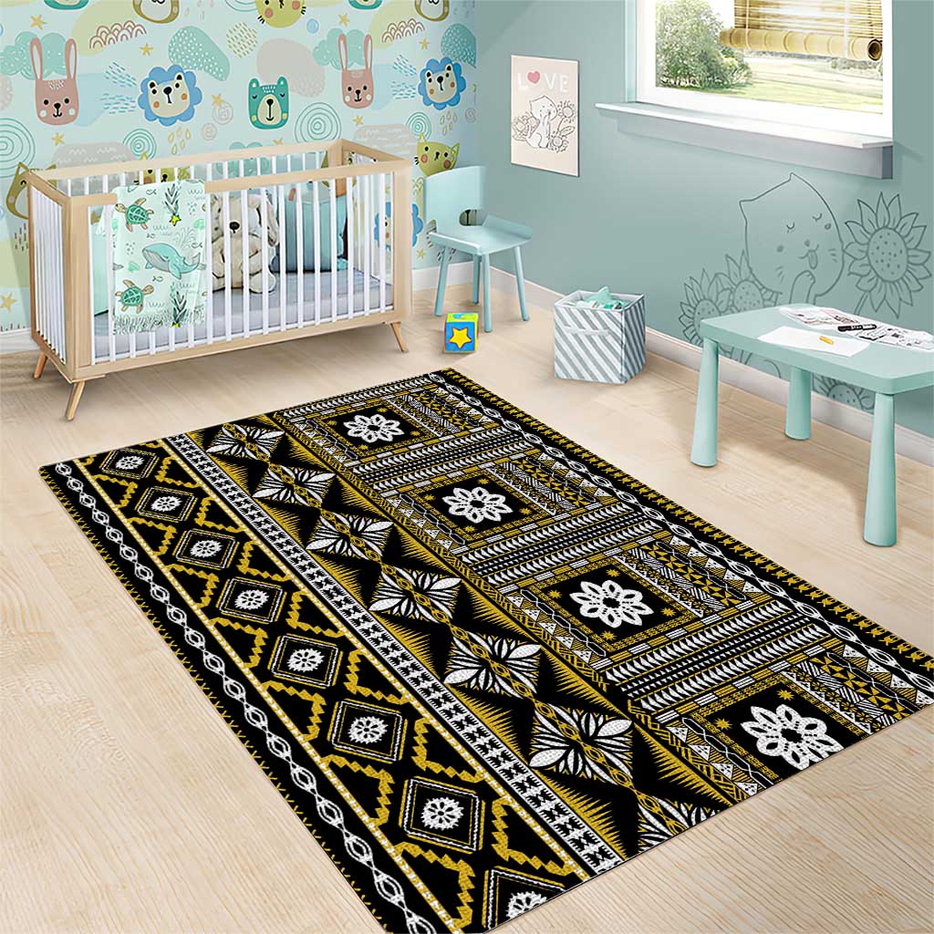Fiji Masi Tapa Pattern Yellow Area Rug - Polynesian Pride