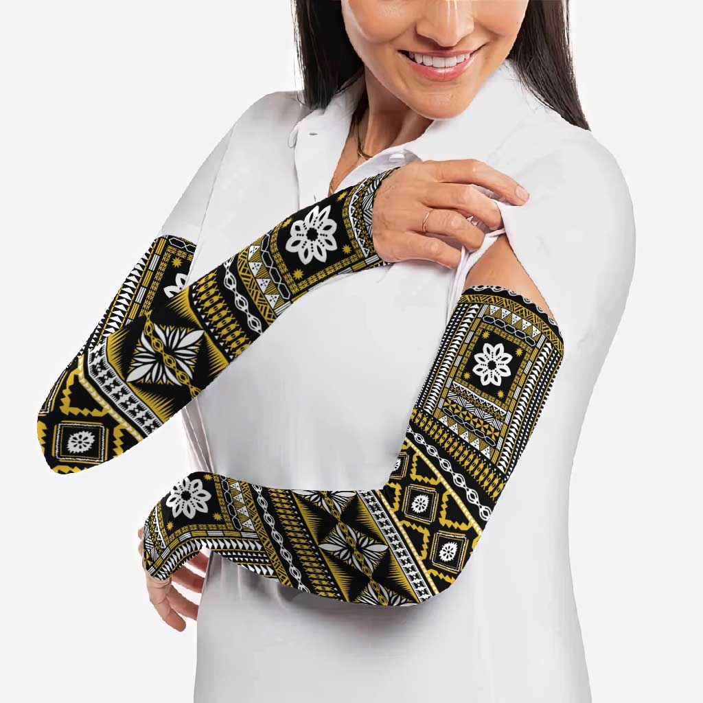 Fiji Masi Tapa Pattern Yellow Arm Sleeves - Polynesian Pride