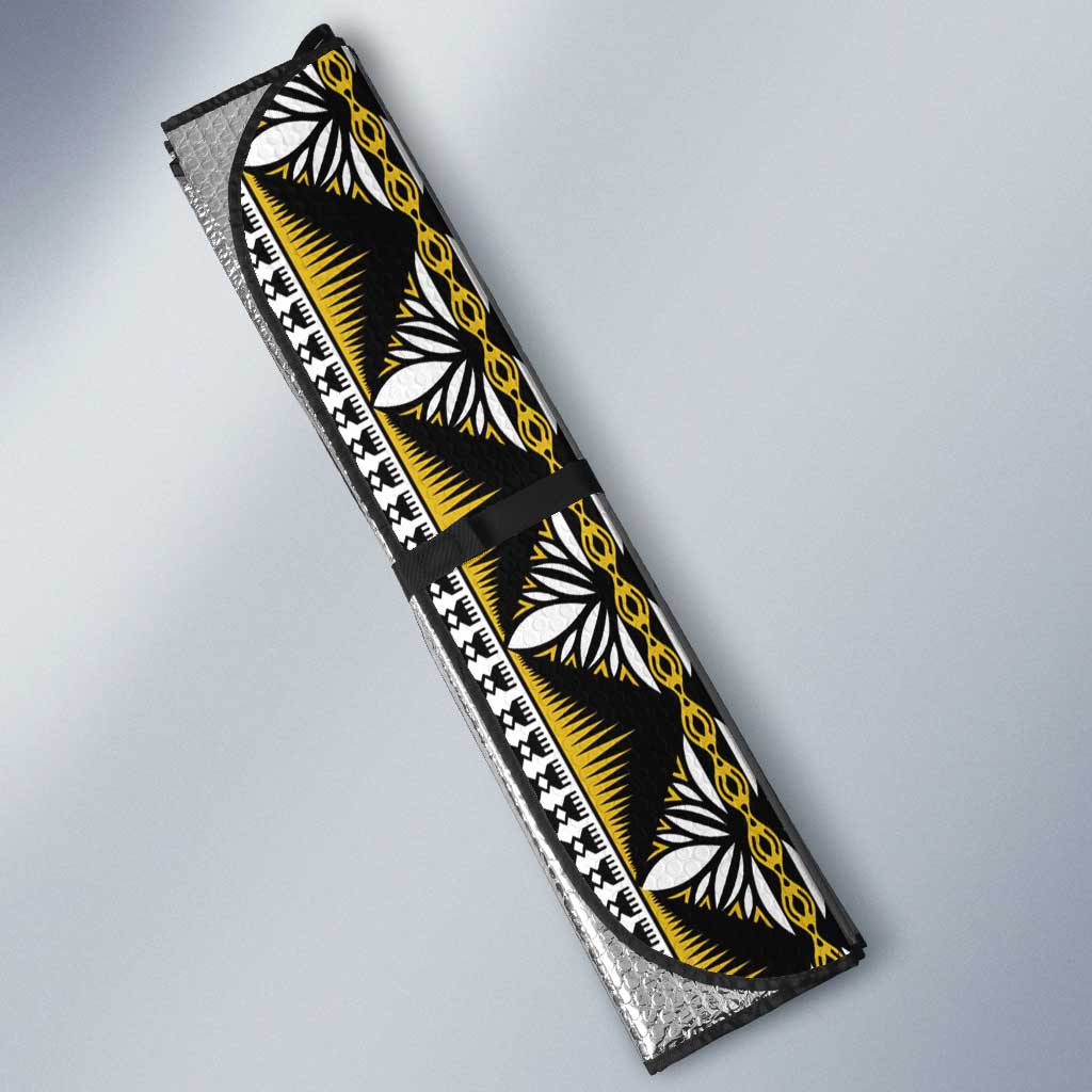 Fiji Masi Tapa Pattern Yellow Auto Sun Shade - Polynesian Pride