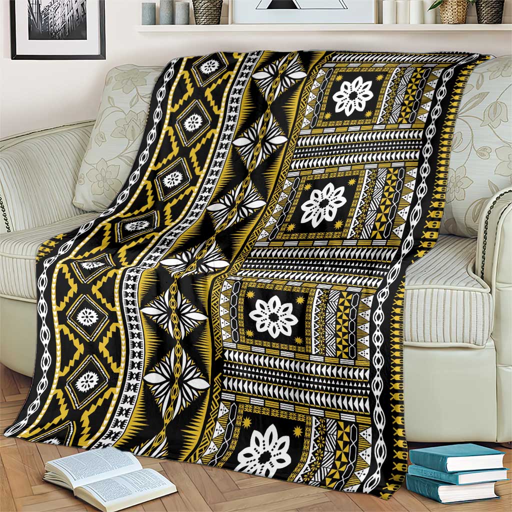 Fiji Masi Tapa Pattern Yellow Blanket - Polynesian Pride