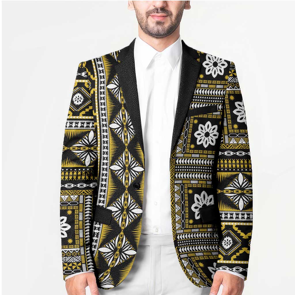 Fiji Masi Tapa Pattern Yellow Blazer - Polynesian Pride