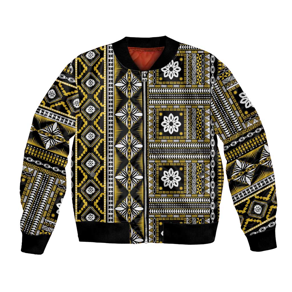 Fiji Masi Tapa Pattern Yellow Bomber Jacket - Polynesian Pride