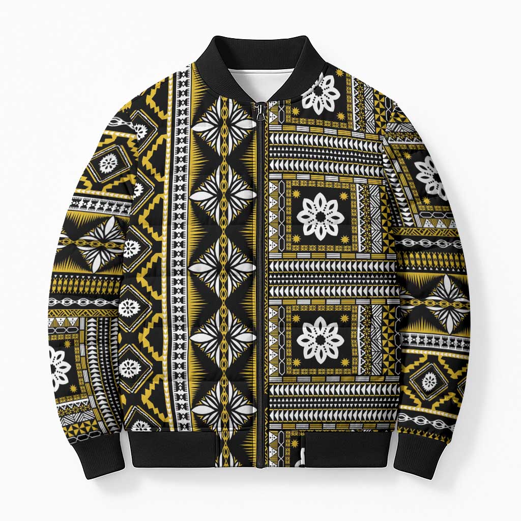 Fiji Masi Tapa Pattern Yellow Bomber Puffer Jacket - Polynesian Pride