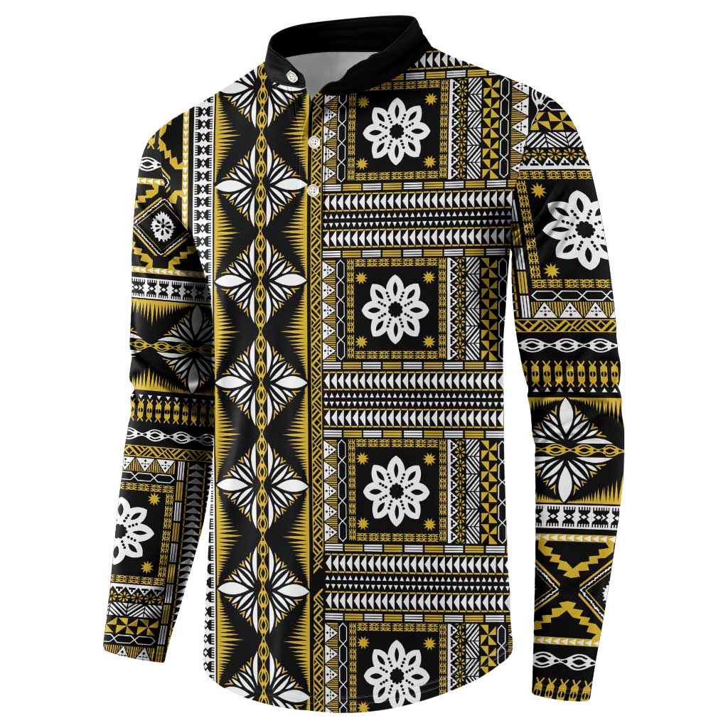 Fiji Masi Tapa Pattern Yellow Button Sweatshirt - Polynesian Pride