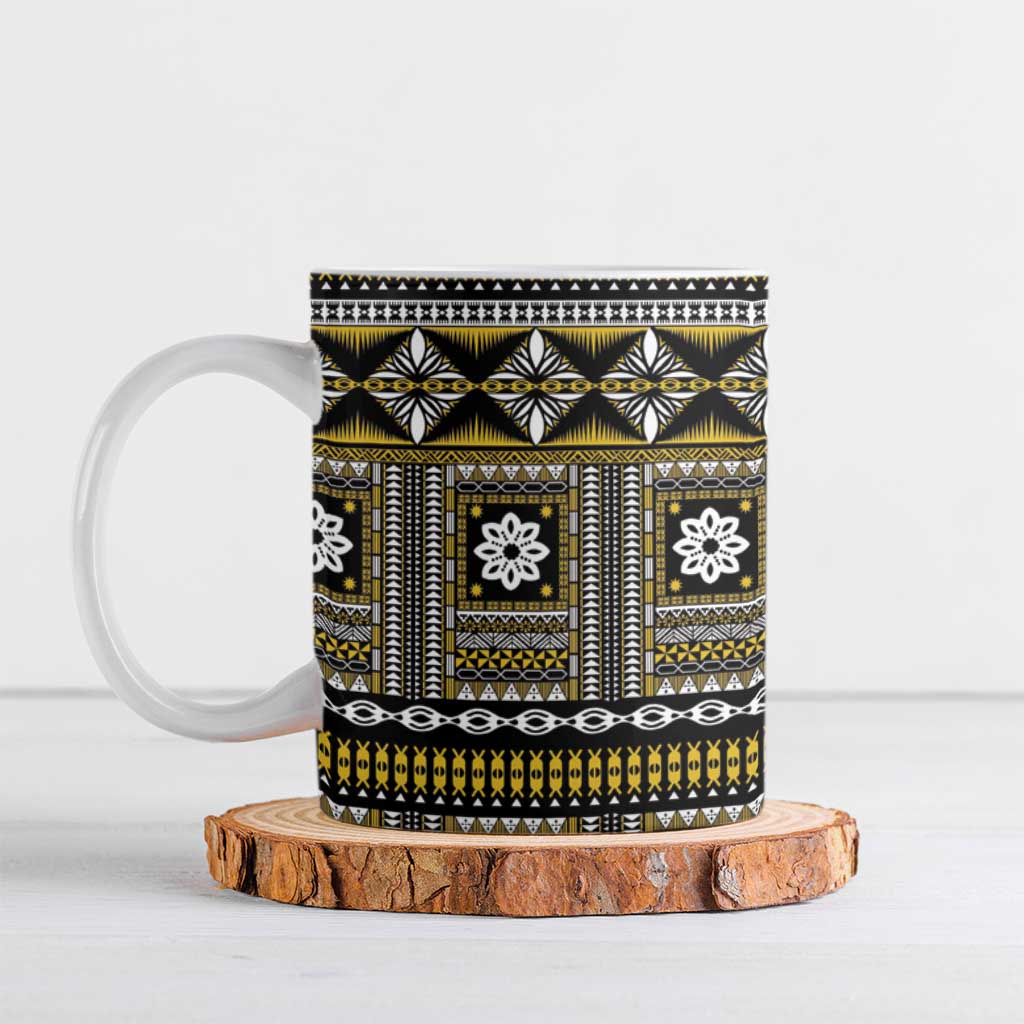 Fiji Masi Tapa Pattern Yellow Ceramic Mug - Polynesian Pride