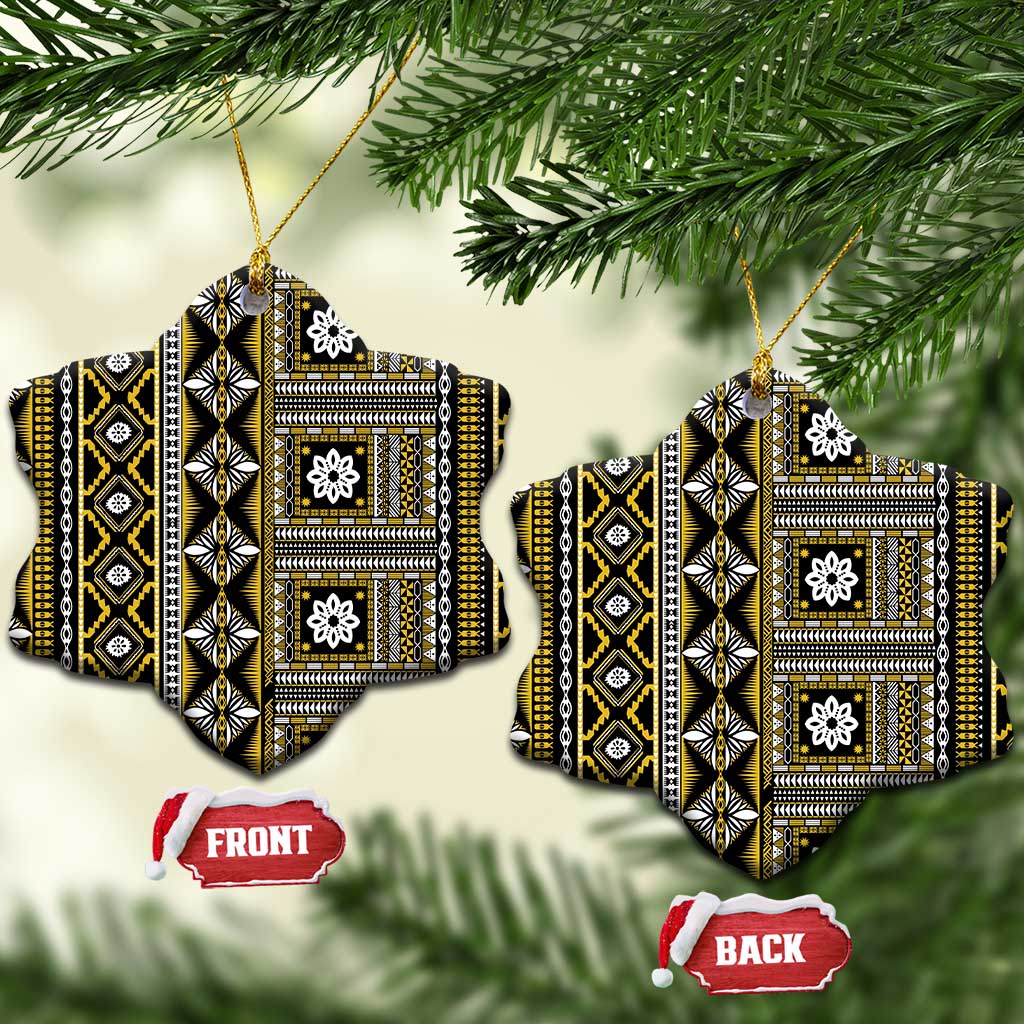 Fiji Masi Tapa Pattern Yellow Ceramic Ornament - Polynesian Pride