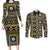 Fiji Masi Tapa Pattern Yellow Couples Matching Long Sleeve Bodycon Dress and Long Sleeve Button Shirt - Polynesian Pride