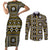 Fiji Masi Tapa Pattern Yellow Couples Matching Short Sleeve Bodycon Dress and Long Sleeve Button Shirt - Polynesian Pride