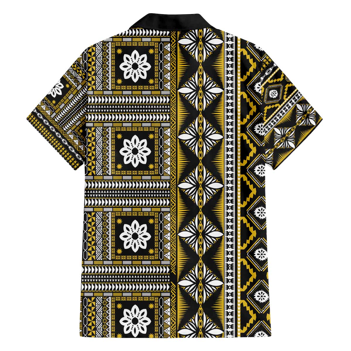 Fiji Masi Tapa Pattern Yellow Family Matching Off The Shoulder Long Sleeve Dress and Hawaiian Shirt - Polynesian Pride