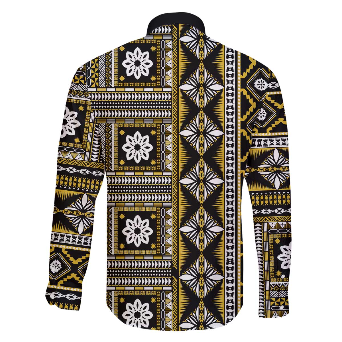 Fiji Masi Tapa Pattern Yellow Family Matching Off The Shoulder Long Sleeve Dress and Hawaiian Shirt - Polynesian Pride