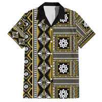 Fiji Masi Tapa Pattern Yellow Family Matching Off Shoulder Short Dress and Hawaiian Shirt - Polynesian Pride