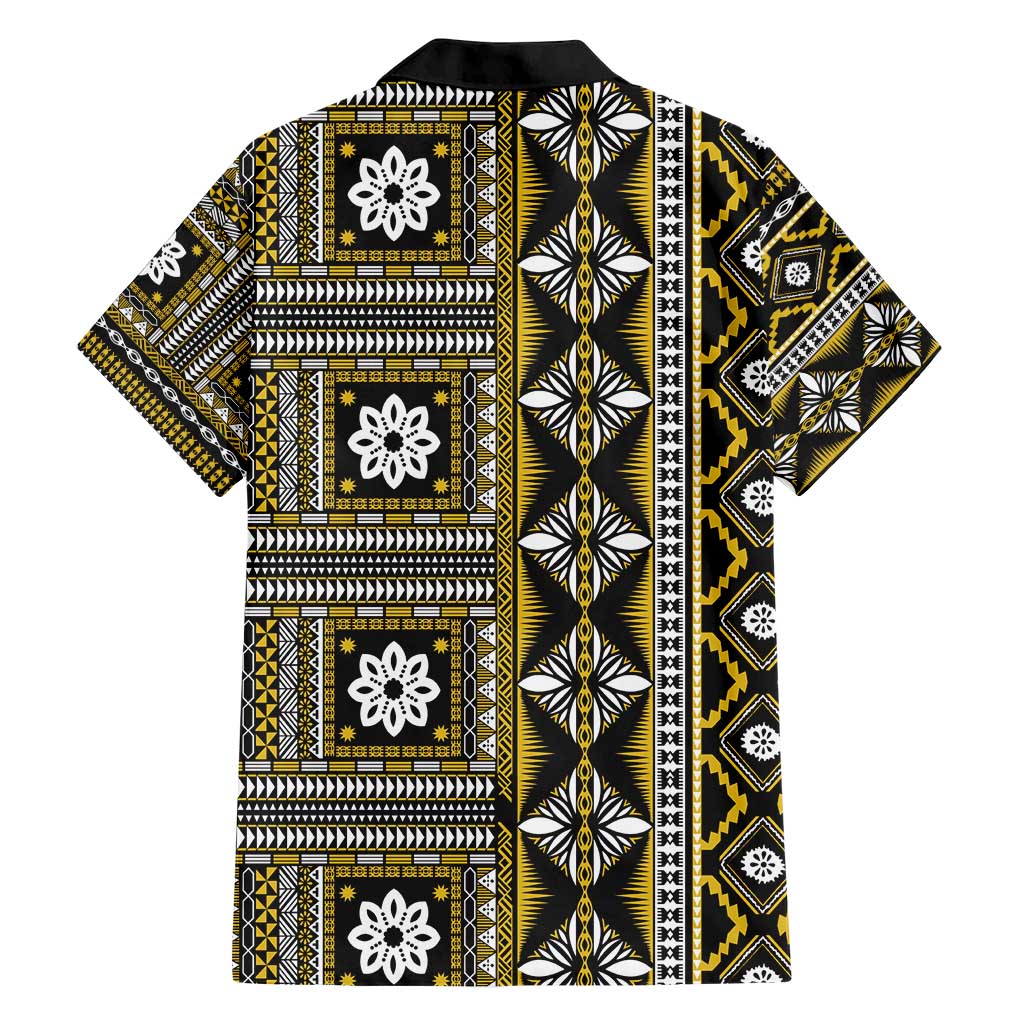 Fiji Masi Tapa Pattern Yellow Family Matching Short Sleeve Bodycon Dress and Hawaiian Shirt - Polynesian Pride