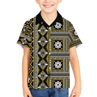 Fiji Masi Tapa Pattern Yellow Family Matching Short Sleeve Bodycon Dress and Hawaiian Shirt - Polynesian Pride