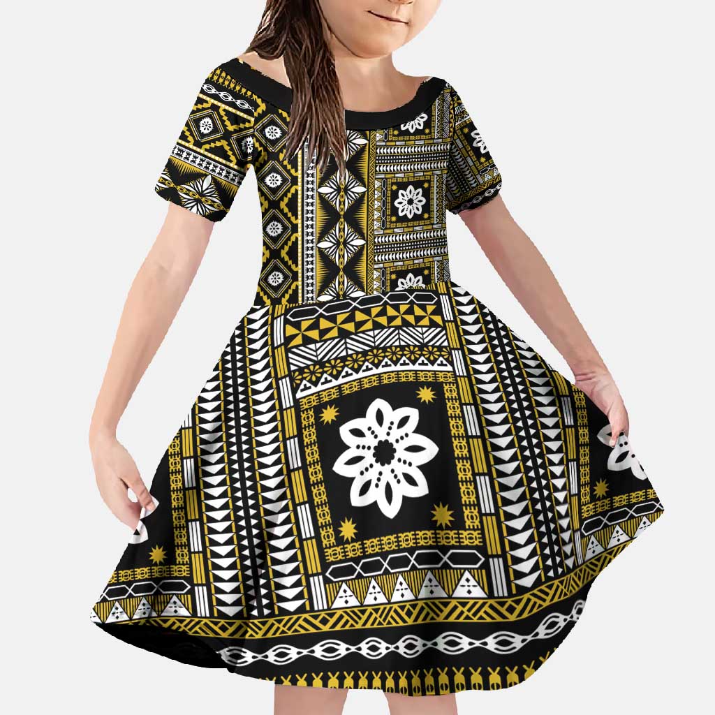 Fiji Masi Tapa Pattern Yellow Family Matching Tank Maxi Dress and Hawaiian Shirt - Polynesian Pride